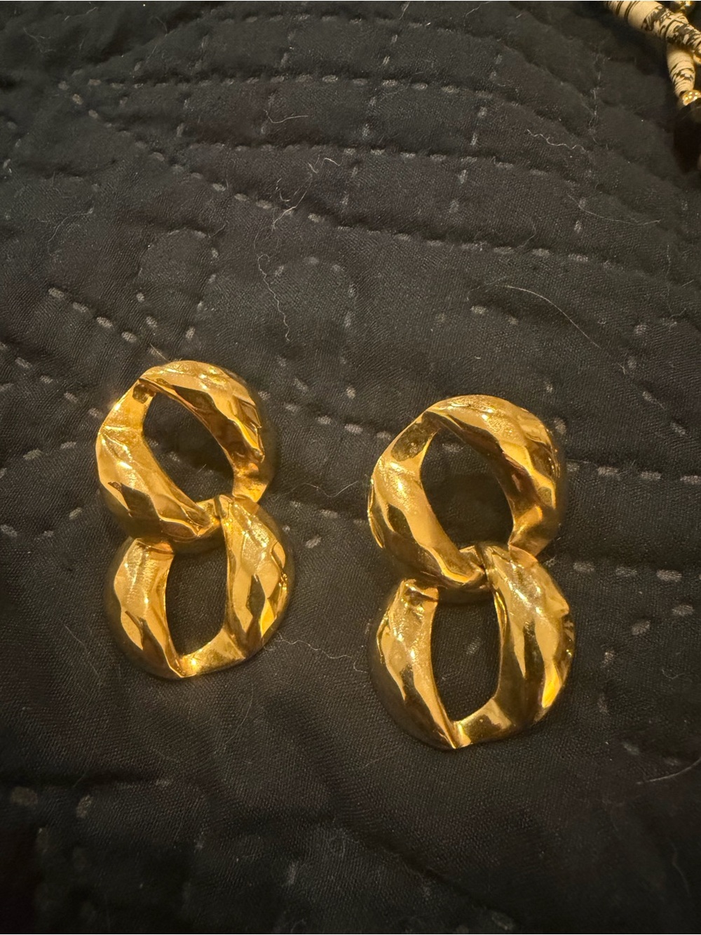 Vintage Gold-Tone Double-Link Textured Drop Earrings